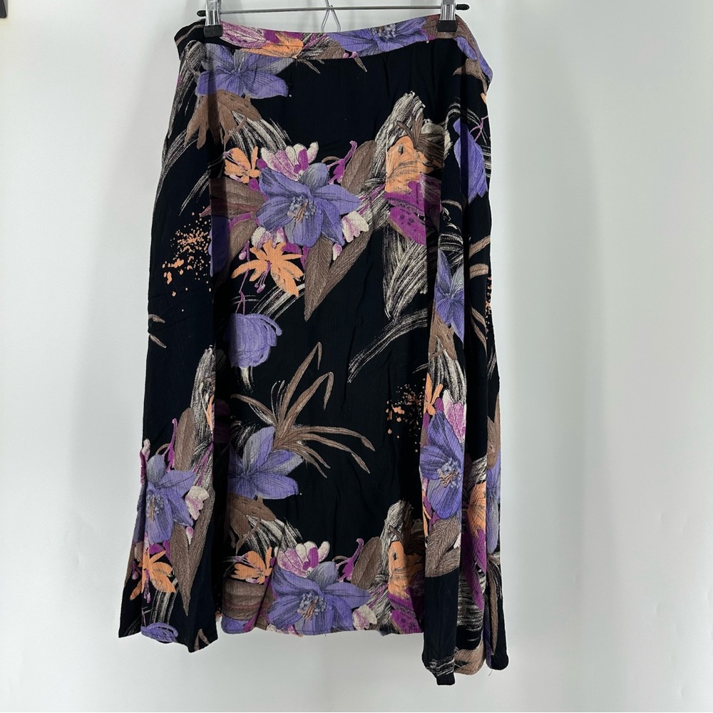 Vintage Black and Purple Floral Midi Skirt
